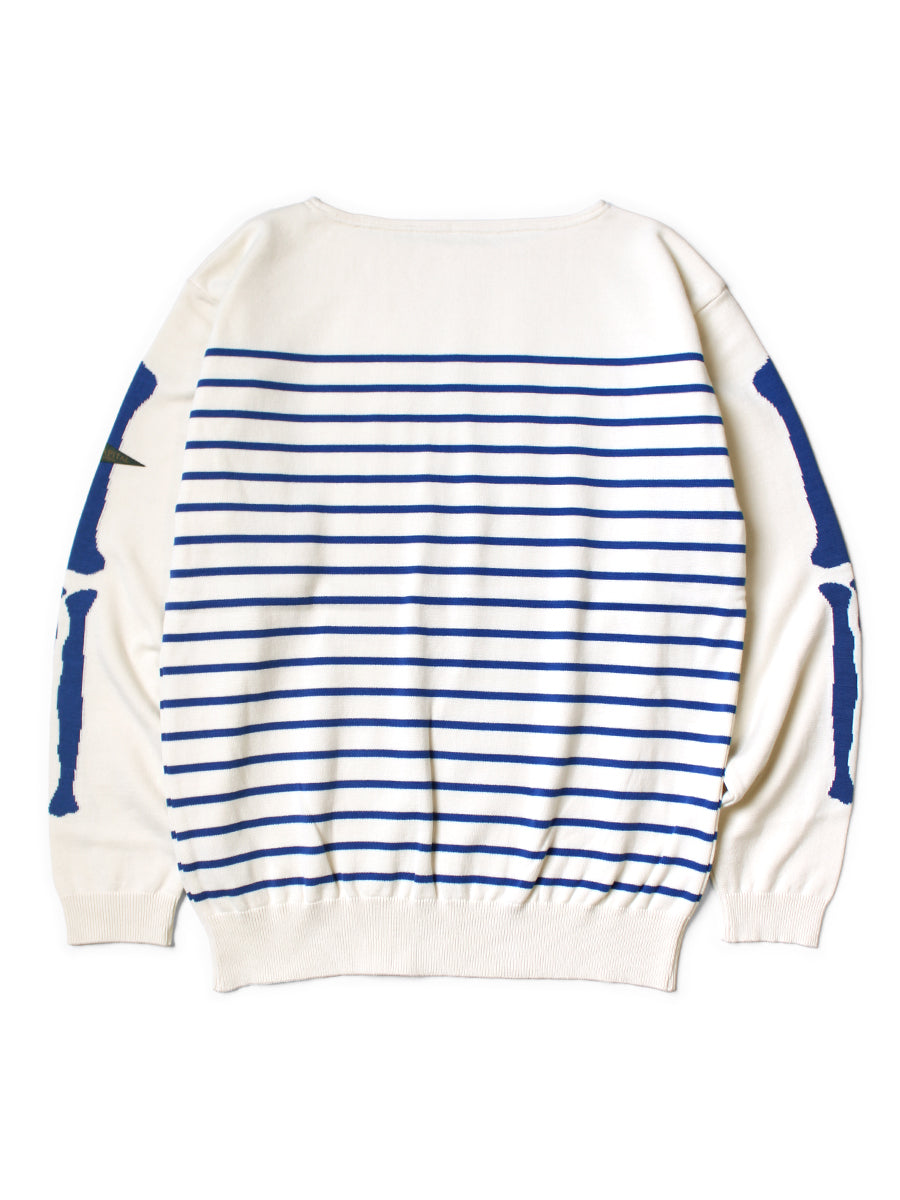 KAPITAL 12G Paneled Border Knit Boat Neck Sweater ( BONE