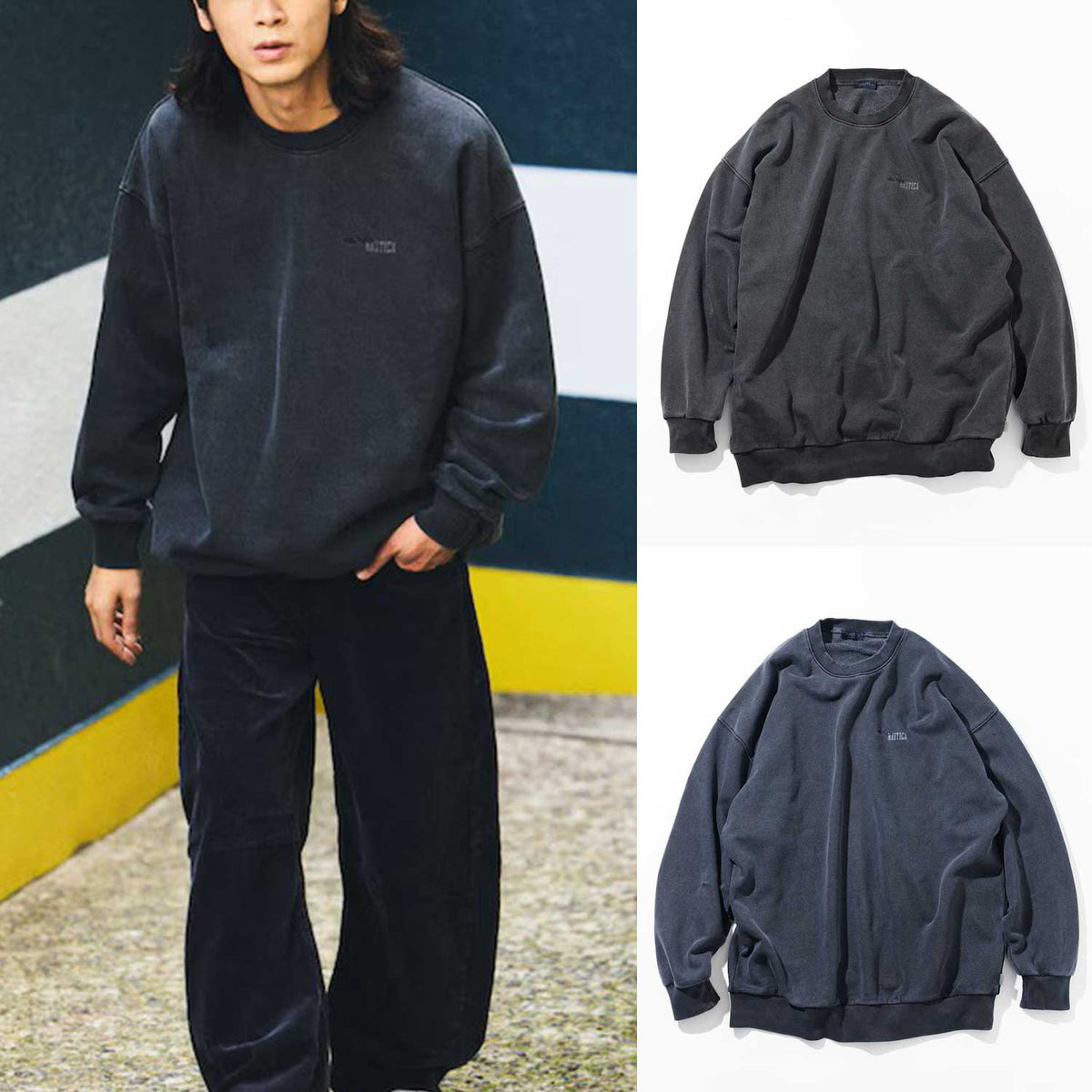 NAUTICA ( JAPAN ) Pigment-dyed HIDDEN LOGO Crew Neck Sweatshirt 