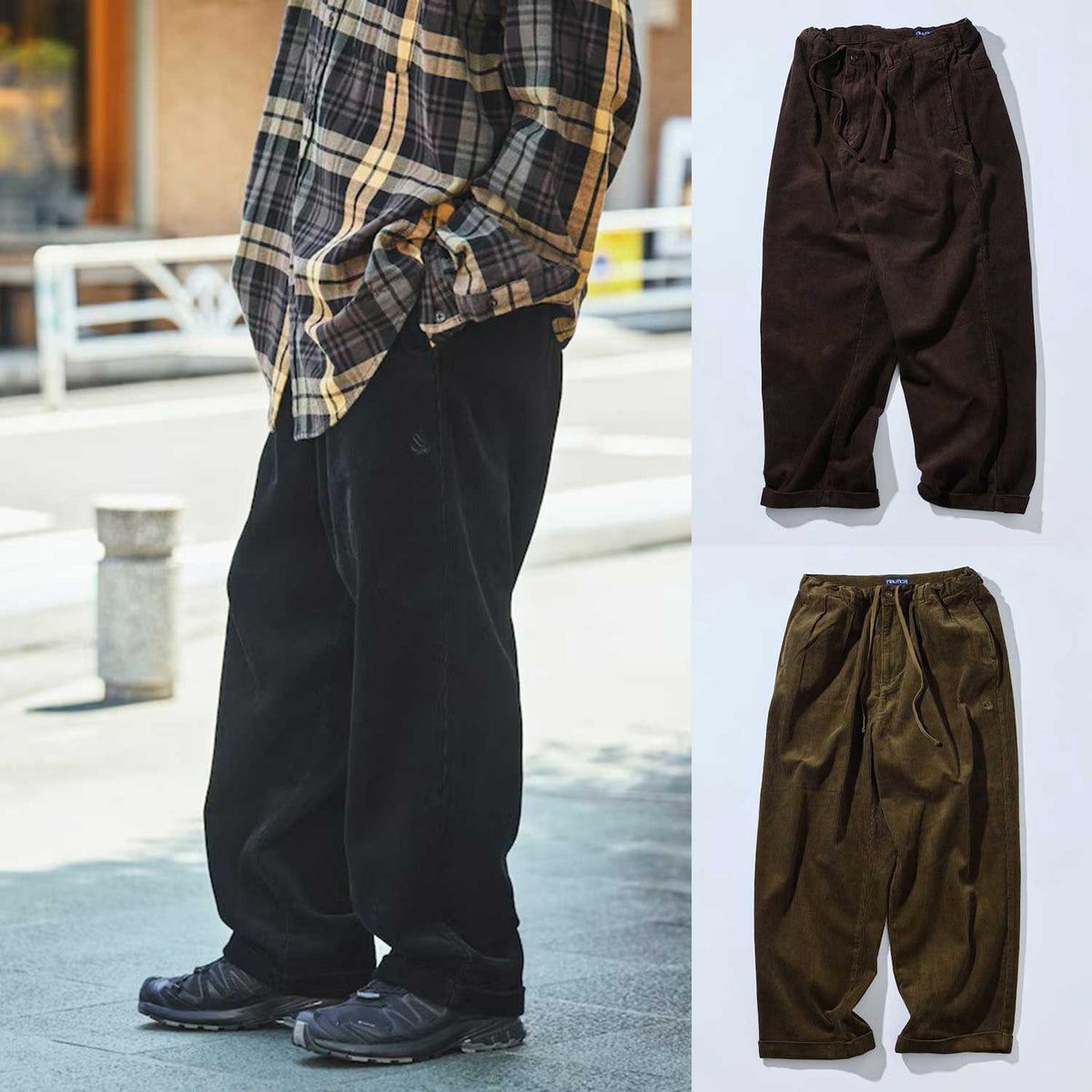 NAUTICA ( JAPAN ) Vintage-Style Corduroy Tucked Wide-Leg Pants