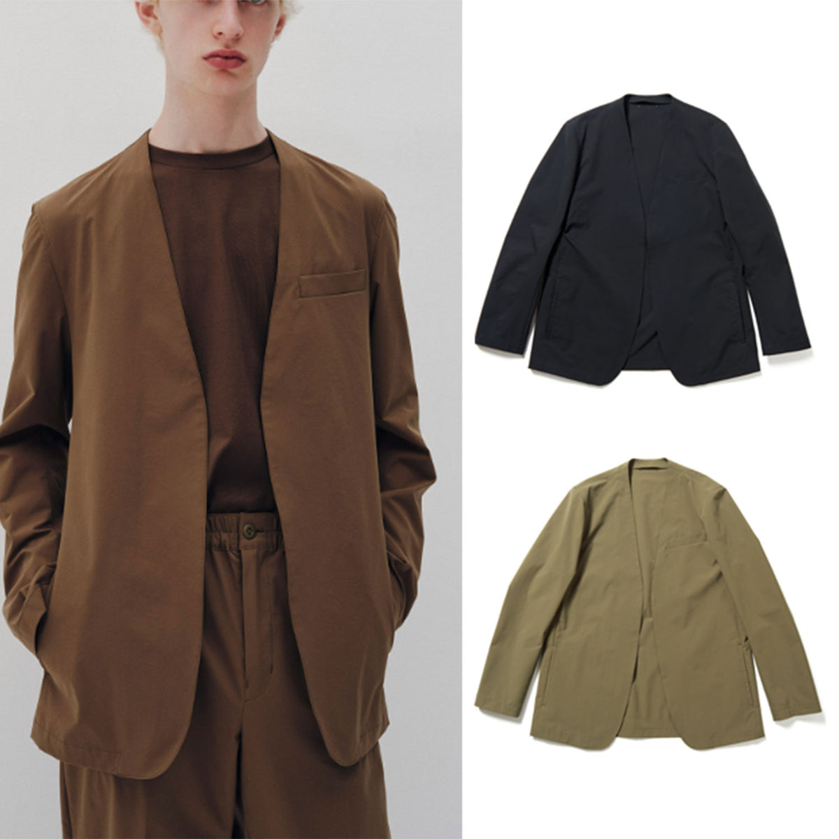 2WAY STRETCH POPLIN NO COLLAR JACKET – TIME AFTER TIME