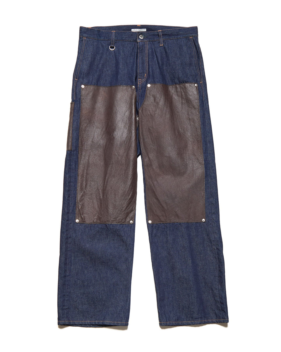 uniform experiment 26S/S LEATHER DOUBLE KNEE DENIM PAINTER PANTS