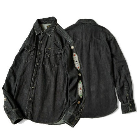 KAPITAL 8oz Black Denim Western Shirt ( Remade with Studs ) [ KR2304LS08 ]