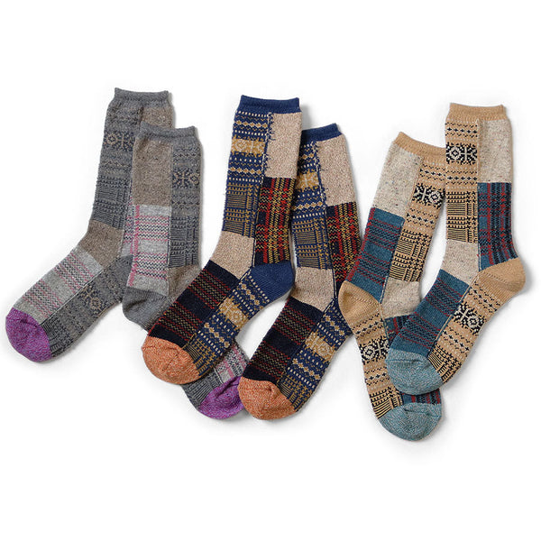 KAPITAL 84 Patchwork Tweed Fair Isle Socks [ EK-1695XS ]