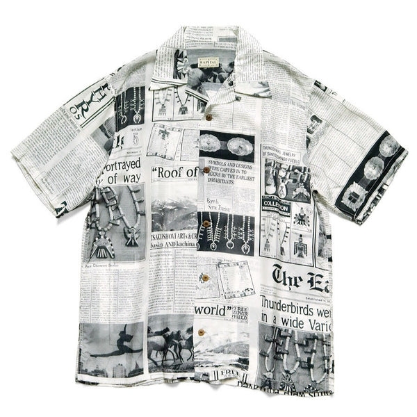 KAPITAL Silk Rayon Pueblo News Newspaper Pattern Aloha Shirt [ K2304SS104 ]