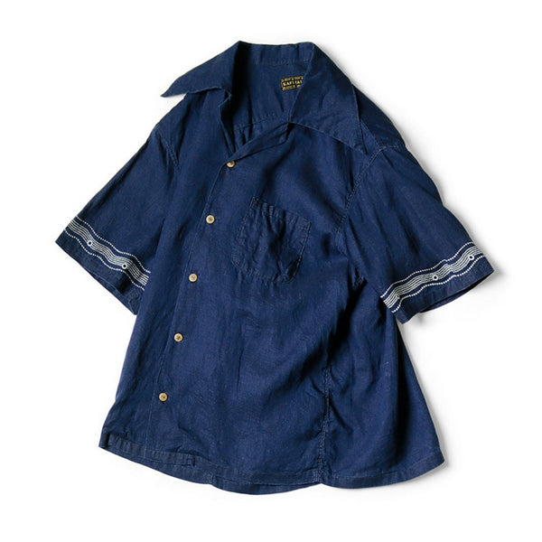 KAPITAL French Cross Linen Rangle Collar Aloha Shirt (souffle crest pt)