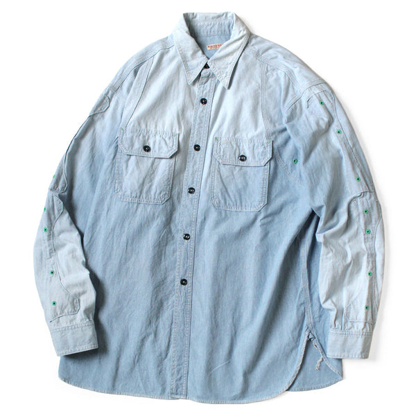 KAPITAL Chambray BONE Patch Ventilator Work Shirt [ K2504LS140 ]
