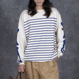 KAPITAL 12G Paneled Border Knit Boat Neck Sweater ( BONE Sleeve ) [ K2503KN124 ]