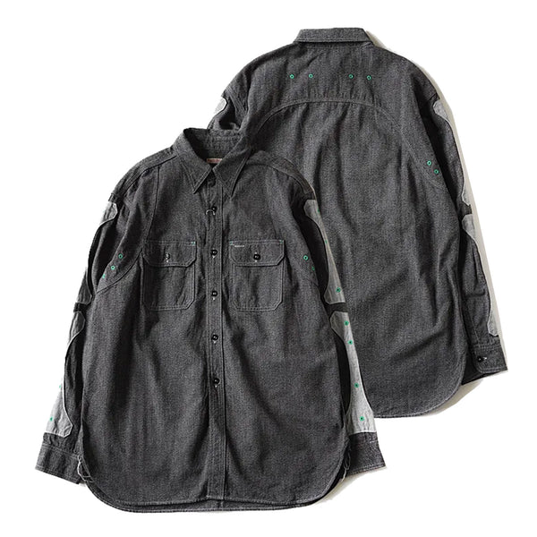 KAPITAL Figured Chambray 2TONE BONE Patch Ventilator Work Shirt [ K2504LS143 ]