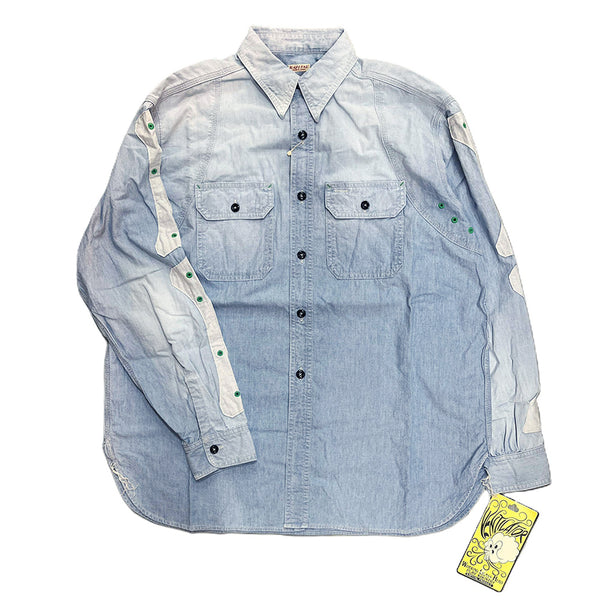KAPITAL Chambray 2TONE BONE Patch Ventilator Work Shirt [ K2504LS142 ] cotwo