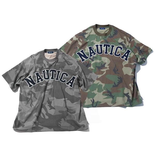 NAUTICA JAPAN Big Silhouette Arch Logo Camouflage Pattern Crew
