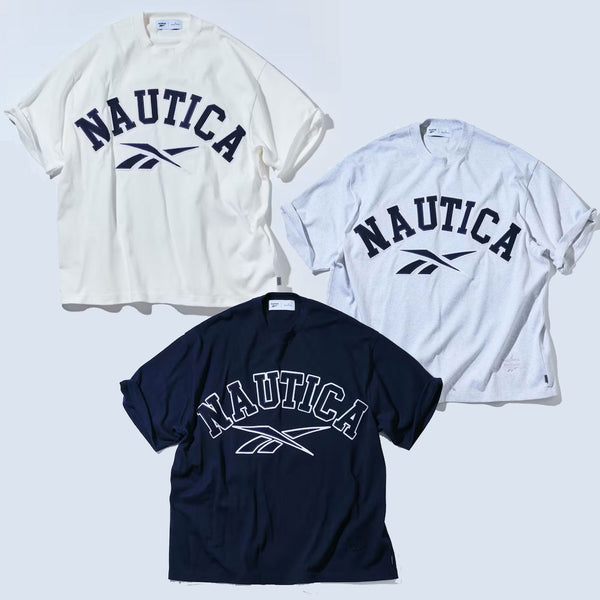 NAUTICA ( JAPAN ) x Reebok Exclusive Double Name Arch Logo Crew Neck T-Shirt Short Sleeve