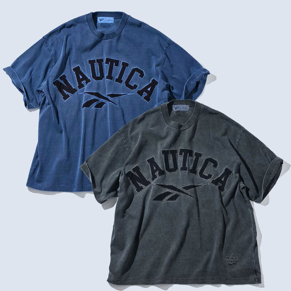 NAUTICA ( JAPAN ) x Reebok Exclusive Double Name Arch Logo Pigment Crew Neck T-Shirt Short Sleeve