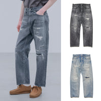 uniform experiment 25A/W DAMAGED DENIM REGULAR-FIT JEANS [ UE-252054 ]