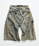 NAUTICA ( JAPAN ) Double Waist Distressed Baggy Curve Cropped Denim Pants