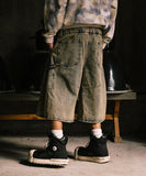 NAUTICA ( JAPAN ) Double Waist Distressed Baggy Curve Cropped Denim Pants