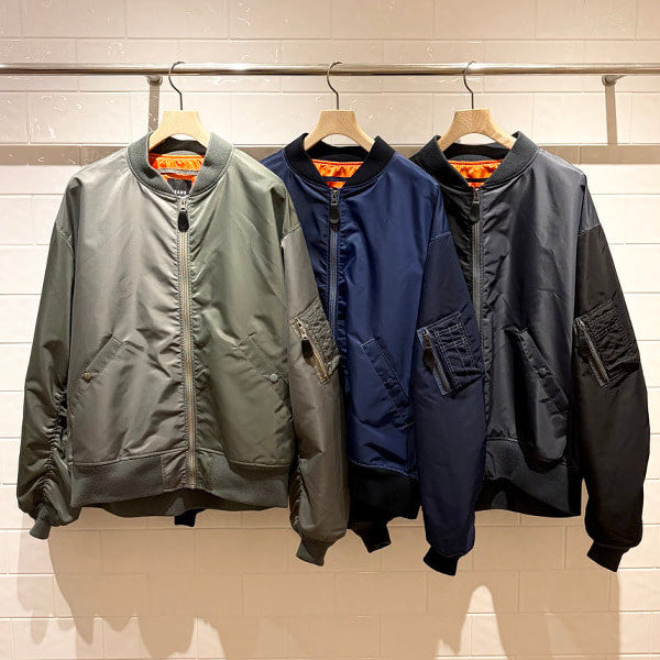 美品 BEAMS crazy ma-1 flight jacket 牛革 黒 Crazy Pattern Wide Fit MA-1 Jacket