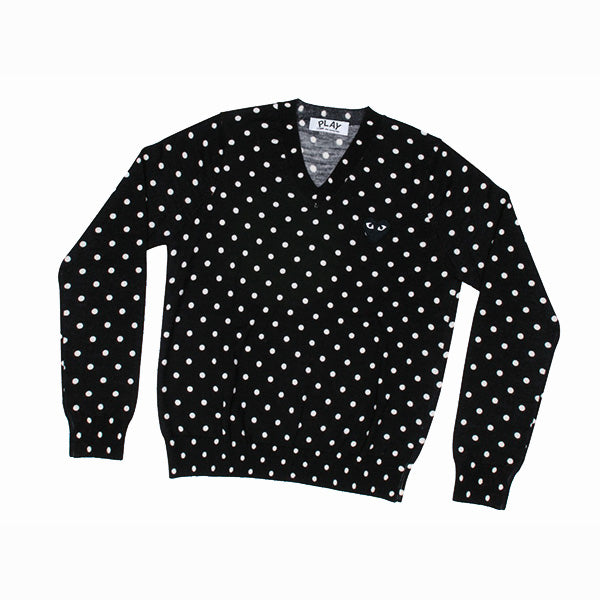 COMME des GARCONS PLAY Polka Dot Black Heart V Neck Sweater Men