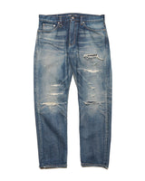 uniform experiment 25A/W DAMAGED DENIM TAPERED-FIT JEANS [ UE-252055 ]