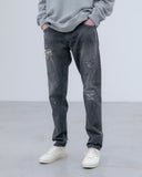 [ Pre-order ] uniform experiment 26A/W DAMAGED DENIM TAPERED-FIT JEANS [ UE-262027 ]