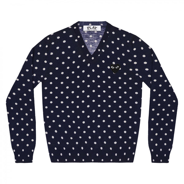 COMME des GARCONS PLAY Polka Dot Black Heart V Neck Sweater Men