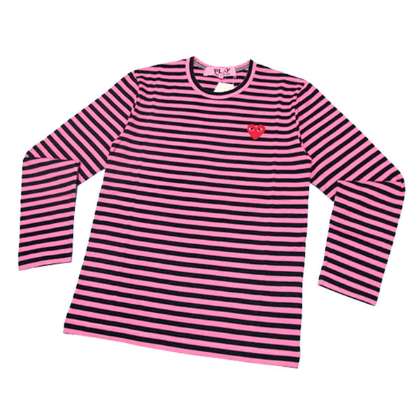 COMME des GARCONS Pink Overdyed Border Red Heart PLAY L/S Tee ( Men ) [ T164-101-1 ]