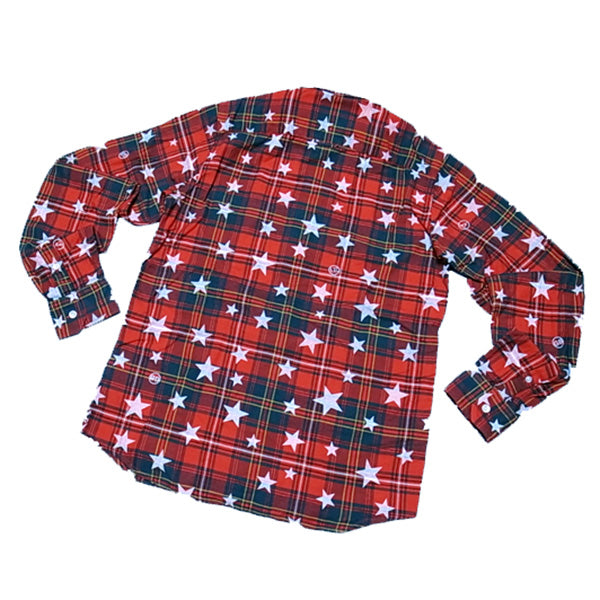 uniform experiment x ENGLATAILOR STAR PATERN FLANNEL CHECK B.D SHIRT [ Red  - size 2 ]