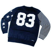 uniform experiment 14A/W NUMBERING STAR PANEL BORDER CREW NECK KNIT